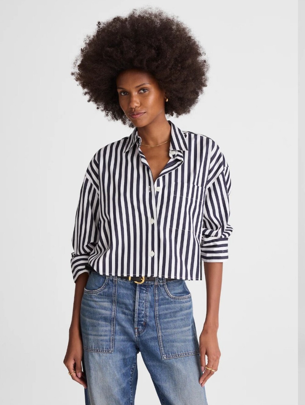 Madewell Straight-Hem Shirt NY393 Size XS NWT Navy And White